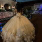 Champagne Quince Dress with Flowers Sweet 16 Dresses Off the Shoulder Ball Gown    fg8019