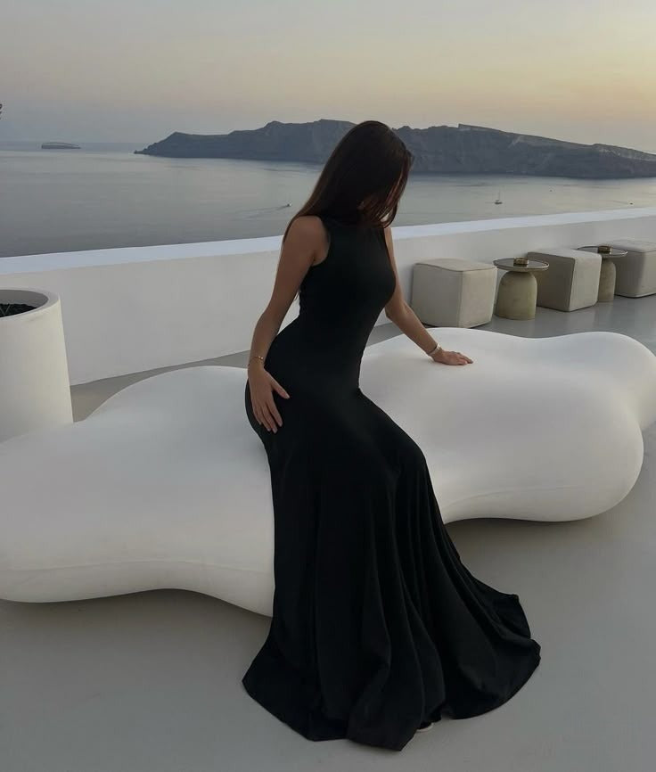 High Neck Sexy Black Evening Dress Long Prom Dresses fg7570 – formalgowns