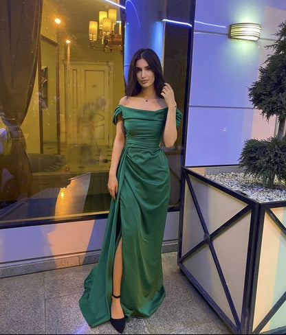 Robe de soirée longue en satin à épaules dénudées, robe de bal personnalisée fg6719