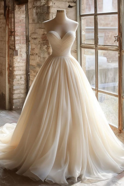 Robe de mariée longue et unique, coupe trapèze, sans bretelles, tenue de soirée, fg7736