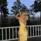 Sexy Yellow Satin Lace Party Dress Long Evening Dress Prom Dresses    fg7808