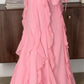 Robe longue décontractée en mousseline à volants pour femme, tenue de soirée fg7442