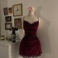 Burgundy Velvet Lace Short Homecoming Dress Short Party Dress    fg7687