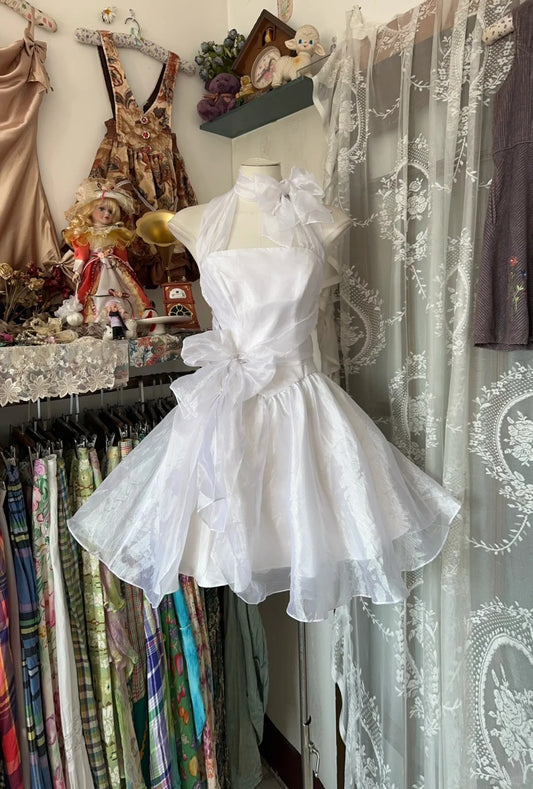 Robe de soirée courte blanche trapèze, tenue d'anniversaire, style vintage, robe de soirée courte, robe de bal fg8036