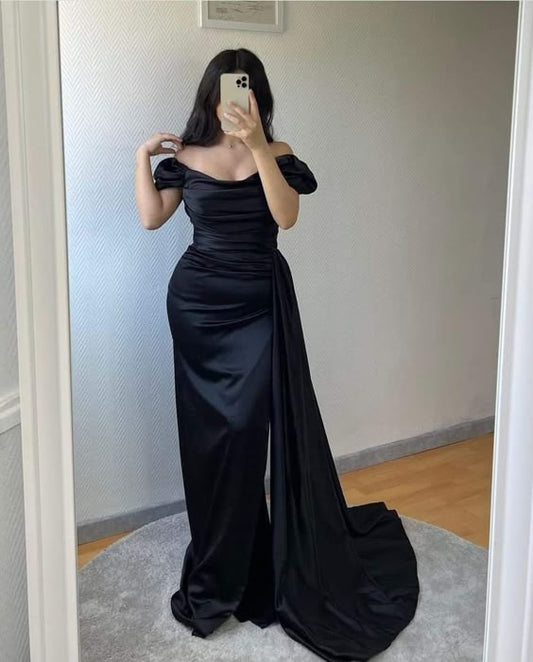 Elegantes Etuikleid/Säulenkleid aus Satin mit Rüschen, schulterfrei, ärmellos, bodenlang, Ballkleid fg6753