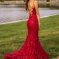 Burgundy Mermaid Lace Sequins Prom Dress Formal Wear Dresses    fg6922