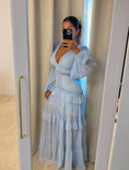 Blue Print Sexy Prom Dress, Long Evening Dress Prom Dresses Y7411
