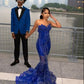 Women's Mermaid Prom Dress, Sweetheart Sequin Royal Blue Birthday Party Dress        fg6762