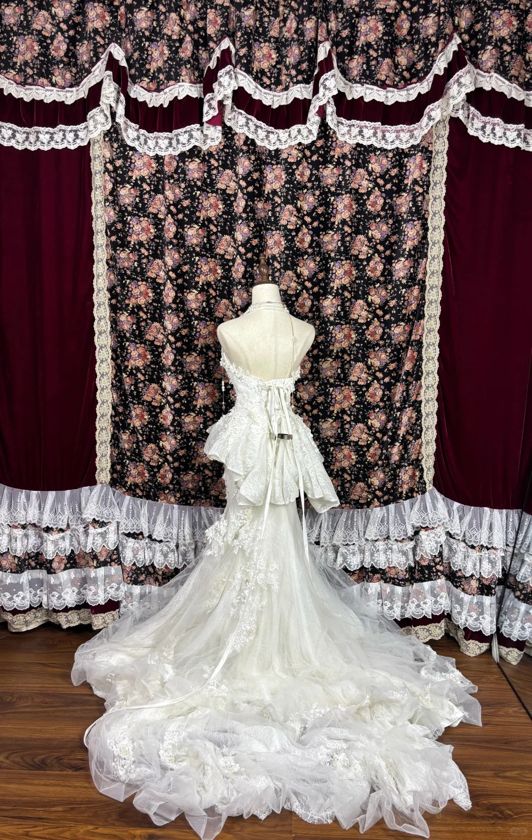 Mermaid Lace Tulle Pearls Long Princess Wedding Dress    fg8173