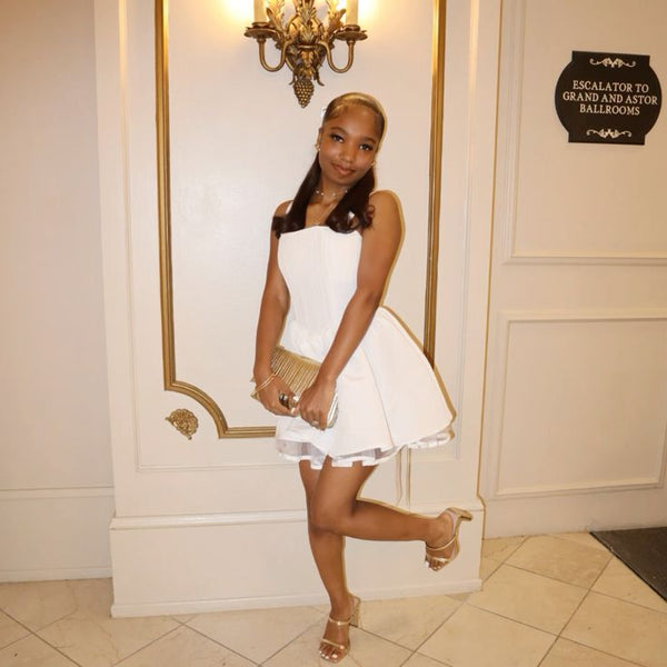 White A-line V Neck Homecoming Dress White Casual Dress Y2419 main image 1