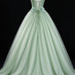 Mint Green Strapless Floral Applique Tulle Ball Gown fg9071