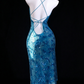 Turquoise Sequin Halter Bodycon Evening Dress fg9120