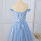 A-Linie Tüll Off-the-Shoulder Applikationen Spitze Kurz/Mini Kleid fg5501