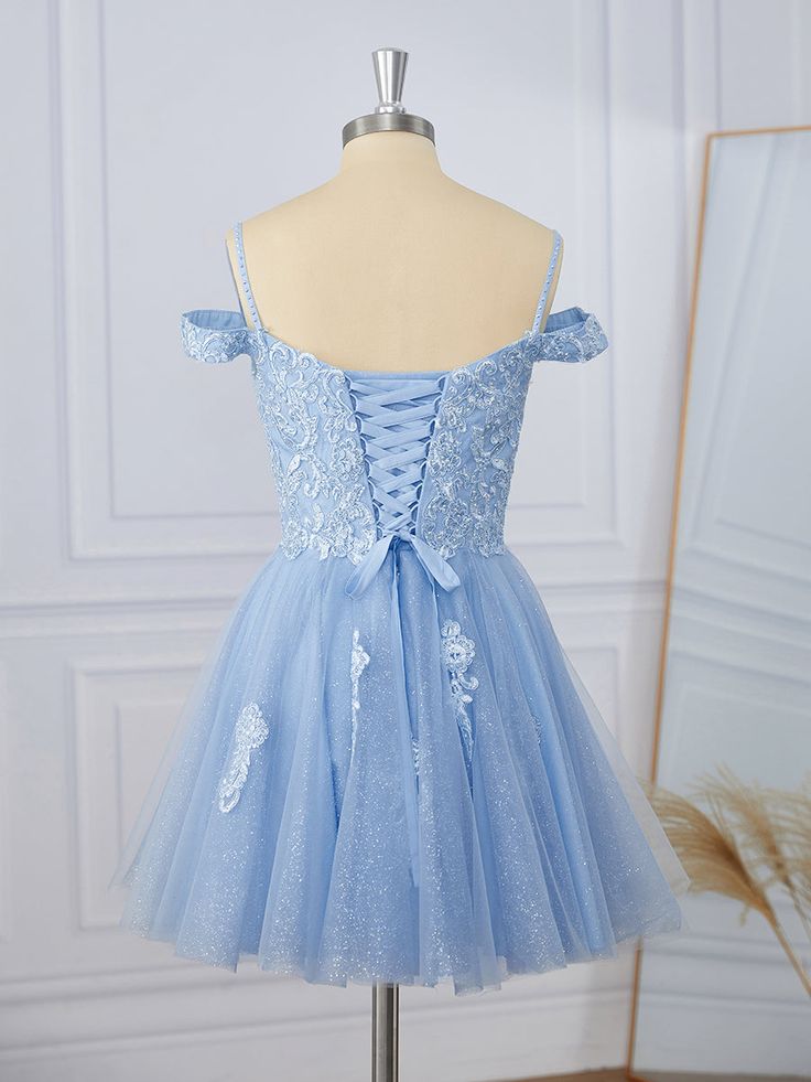 A-Linie Tüll Off-the-Shoulder Applikationen Spitze Kurz/Mini Kleid fg5501