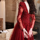 Burgundy Aline Lace Long Prom Dress, Burgundy Tulle Formal Graduation Dress    fg5618
