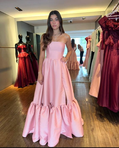 Elegant Pink Satin Strapless Evening Dress Women A-Line Prom Dress Simple Formal Occasion Dress Party Dress fg6300 Elegant Pink Satin Strapless Evening Dress Women A-Line Prom Dress Simple Formal Occasion Dress Party Dress fg6300