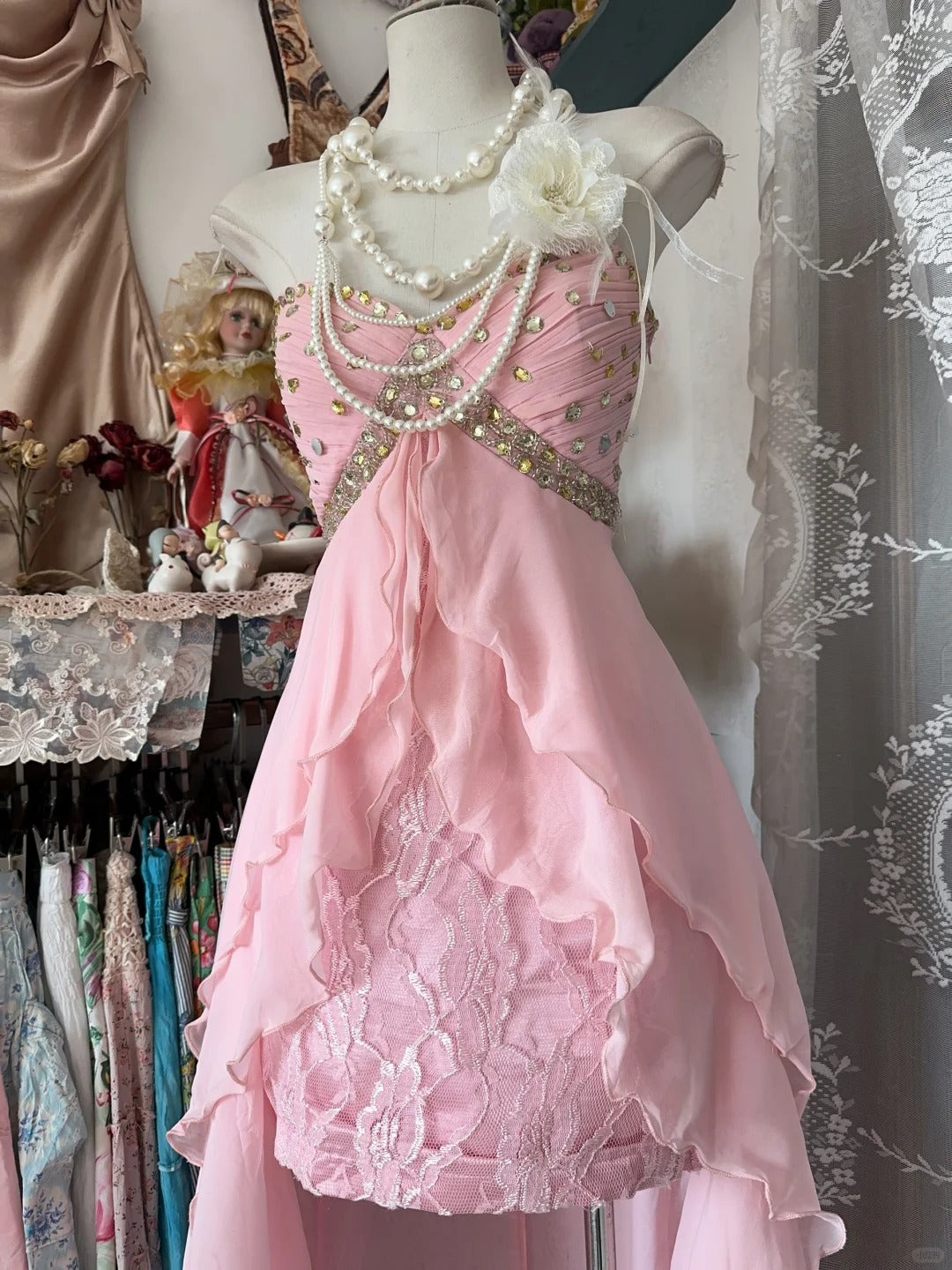 Pink Chiffon Strapless Long Prom Dresses Vintage Formal Evening Dress formalgowns Pink Chiffon Strapless Long Prom Dresses Vintage Formal Evening Dress formalgowns