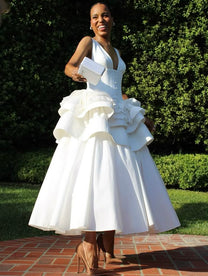 A Line White Sexy Evening Dress Ankle Length Prom Dresses
