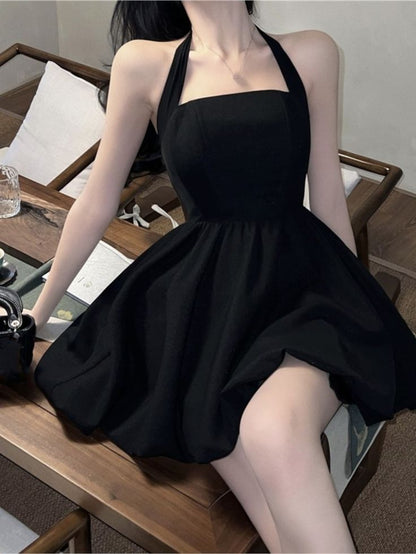 Halter Schwarzes Kurzes Kleid Frauen Neue Sommer Ärmelloses A-line Abend Party Kleider fg6144