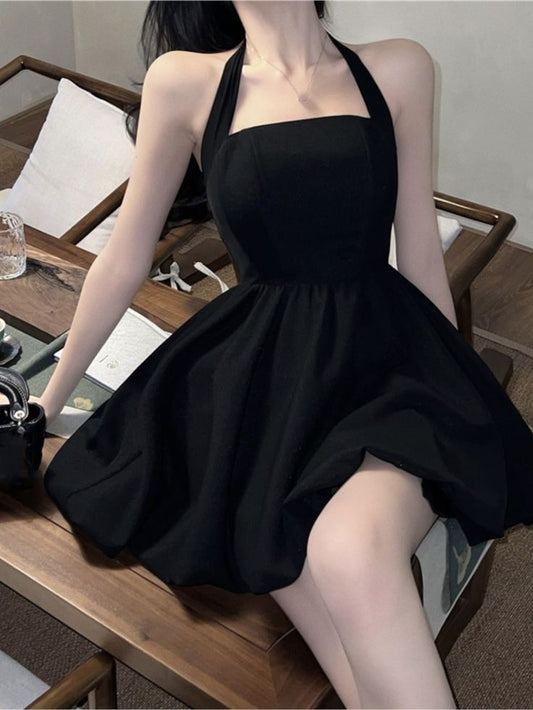 Halter Schwarzes Kurzes Kleid Frauen Neue Sommer Ärmelloses A-line Abend Party Kleider fg6144
