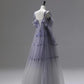 A Line Tulle Long Prom Dress Unique Evening Party Dresses  fg7655