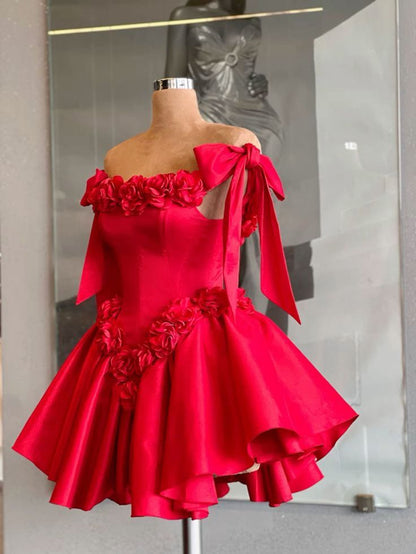 Robe de cocktail rouge à fleurs 3D, épaules dénudées, élégante robe de soirée pour femme fg6589