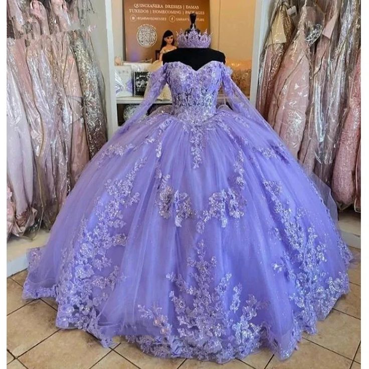 Lilac Quinceanera Dresses Long Sleeve 3D Flowers Appliques Lace-Up Pro formalgowns Lilac Quinceanera Dresses Long Sleeve 3D Flowers Appliques Lace-Up Pro formalgowns