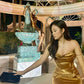 Gold Sleeveless Party Dress, Long Formal Dress       fg5596