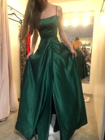 Robe de bal simple en satin vert, robe de soirée longue et formelle fg6265