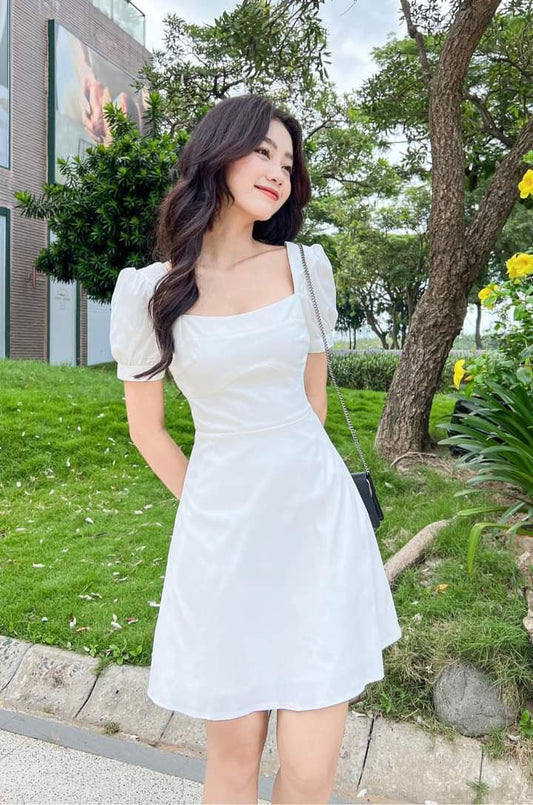 Robe de soirée courte blanche trapèze, robe de cocktail, robe de soirée courte fg7915