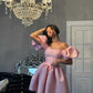 Robe de soirée courte rose coupe trapèze, robe de cocktail, robe de soirée courte fg7851