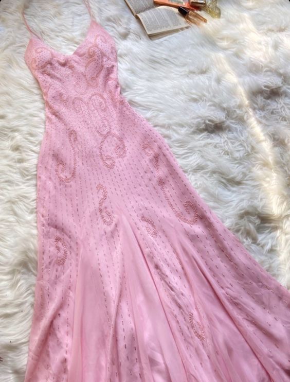 Pink spaghetti strap long evening dress       fg7104