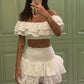 White Lace Two Piece Short Evening Dress Cocktail Dresses Short Party Dress    fg7830