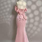 Long Pink Satin Prom Dress Off Shoulder Prom Dress Evening Party Gowns    fg7426