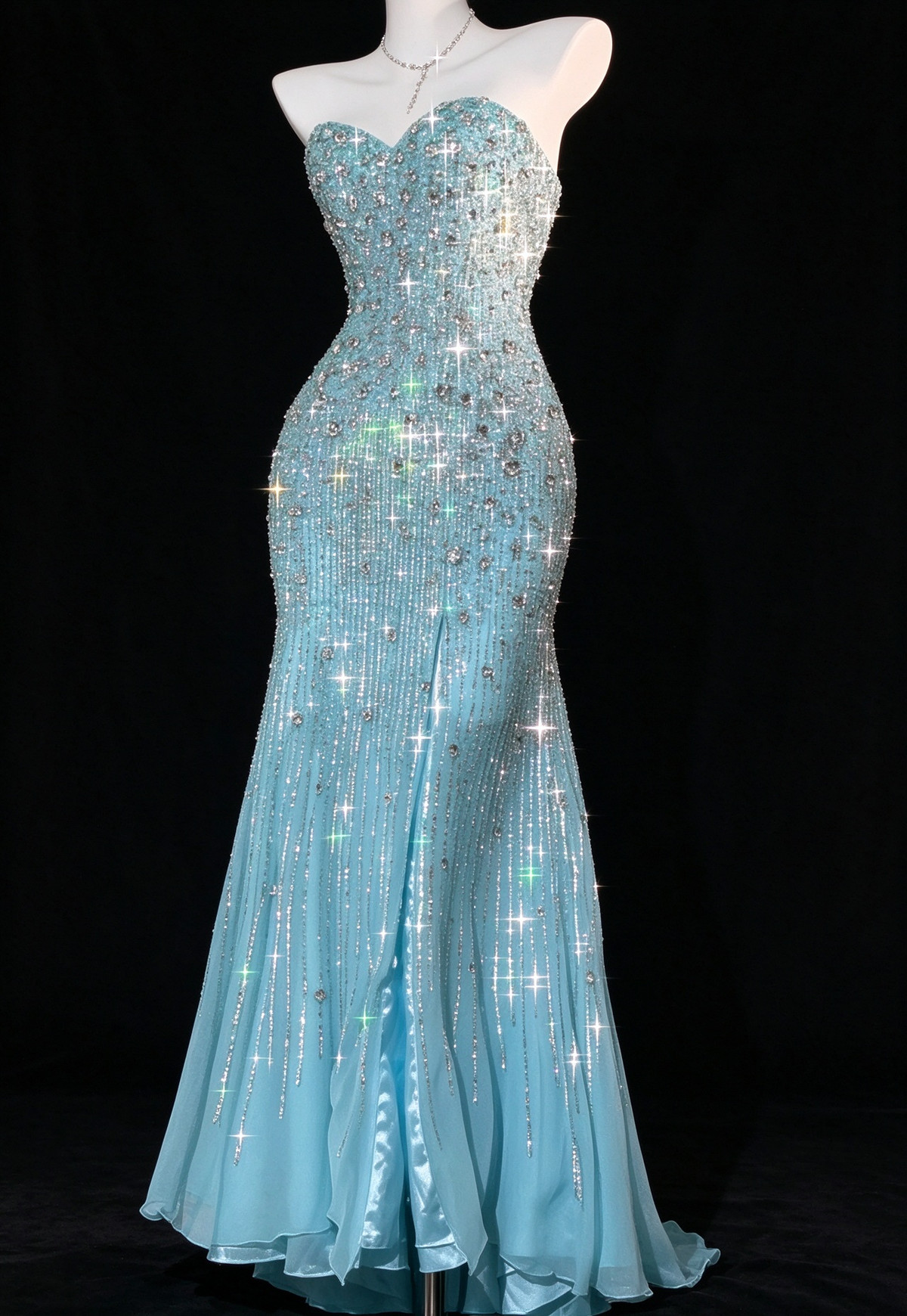 Turquoise Strapless Beaded Mermaid Evening Dress fg9122