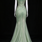 Sage Green Off Shoulder Beaded Tulle Mermaid Evening Gown fg9074