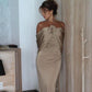 Party Dresses Champagne Evening Dress For Women Sleeveless Floor Length 3D Flower Formal Elegant Dress   fg7598
