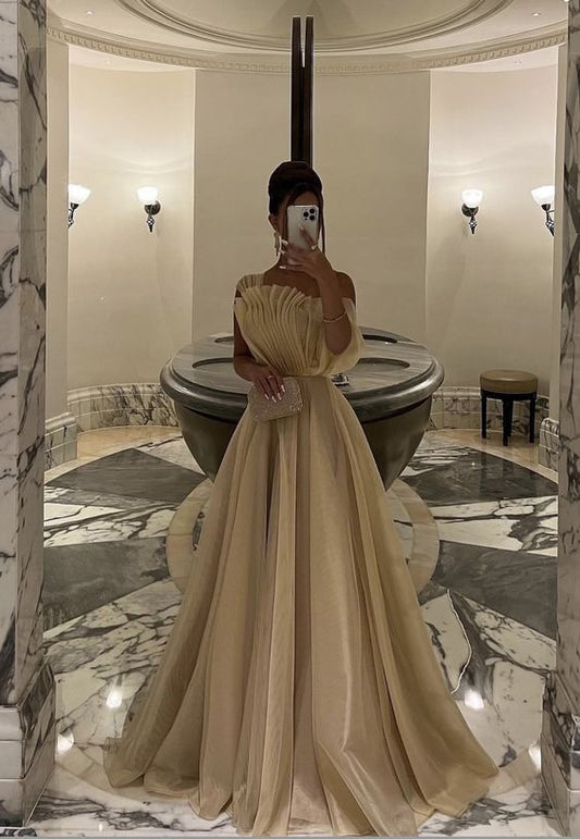 Robe de soirée longue et élégante, asymétrique, coupe trapèze, couleur champagne, pour femme, fg6192