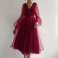 Graduation dress Short A Line Prom Dresses V Neck Long Puff Sleeve Tulle Formal Wedding Evening Party Dresses For Graduation    fg2856