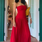 Robe de soirée longue rouge sans bretelles, coupe trapèze, robe d'invitée de mariage fg7403
