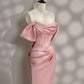 Long Pink Satin Prom Dress Off Shoulder Prom Dress Evening Party Gowns    fg7426