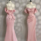 Long Pink Satin Prom Dress Off Shoulder Prom Dress Evening Party Gowns    fg7426