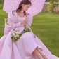 A line Long Sleeves Pink Satin Long Prom Dress Party Dresses   fg6696