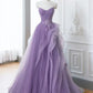 A-Line Purple Evening Dress Long Prom Dress Tulle Lace Prom Dresses      fg6499