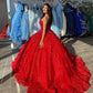 3D Flowers Red Quinceanera Dresses Glitter Sequins Sweet 15 Prom Party Ball Gown         fg6664