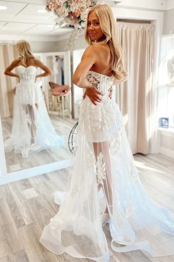 Robe de bal en dentelle transparente, sans bretelles, fg6666