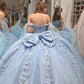 Light blue quinceanera dress, ball gown 3D flower lace birthday party gown      fg6060