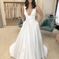 A-line Simple Satin Vintage Long Wedding Dresses       fg6422