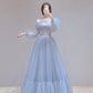 Blue Tulle Long Prom Dress, Beautiful Long Sleeve Tulle Evening Dress      fg6142