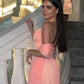 Spaghetti Straps Halter Pink Evening Dresses Formal Gown With Shawl    fg6747